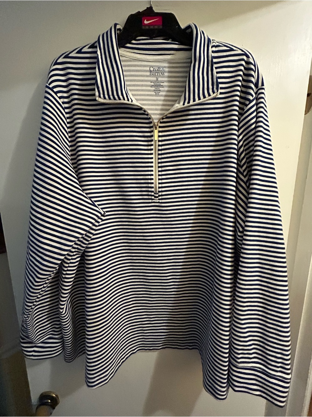 Croft & Barrow Women’s Navy & White Striped Like New Half-Zip Pullover, Sz 3X